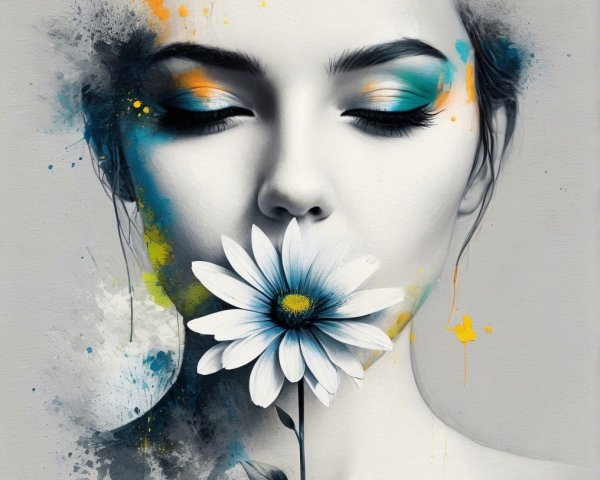 Close-Up Portrait of a Woman with a Daisy