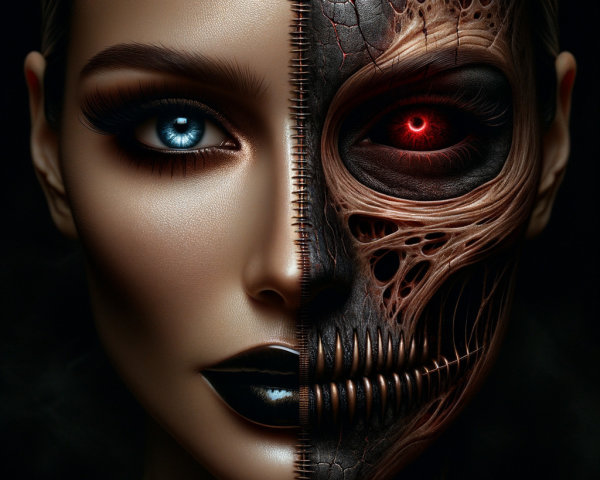 Duality of Beauty and Horror in a Split Face Design