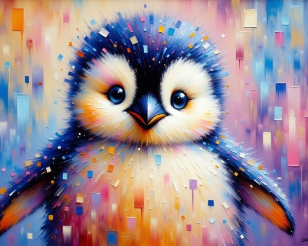Whimsical Penguin Illustration with Colorful Background