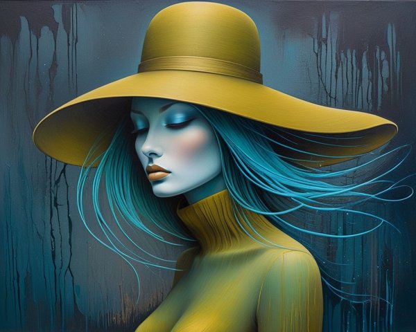 Stylized portrait of a woman with turquoise hair
