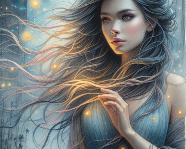 Mystical Scene of a Woman in a Dreamlike Landscape