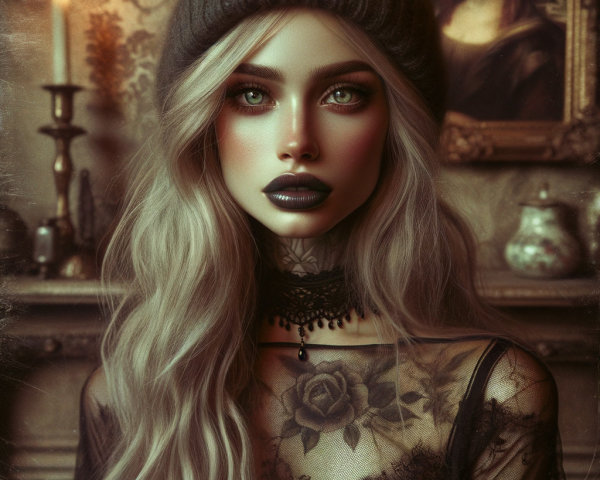 Portrait of a woman with blonde hair and green eyes