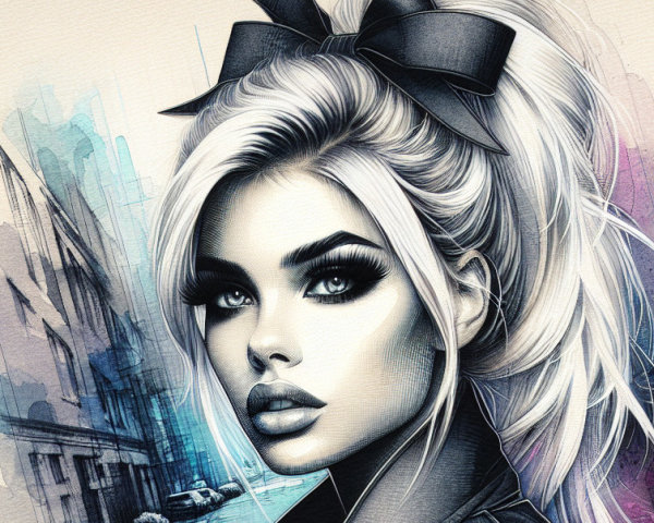 Portrait of a Young Woman with Platinum Hair and Bow