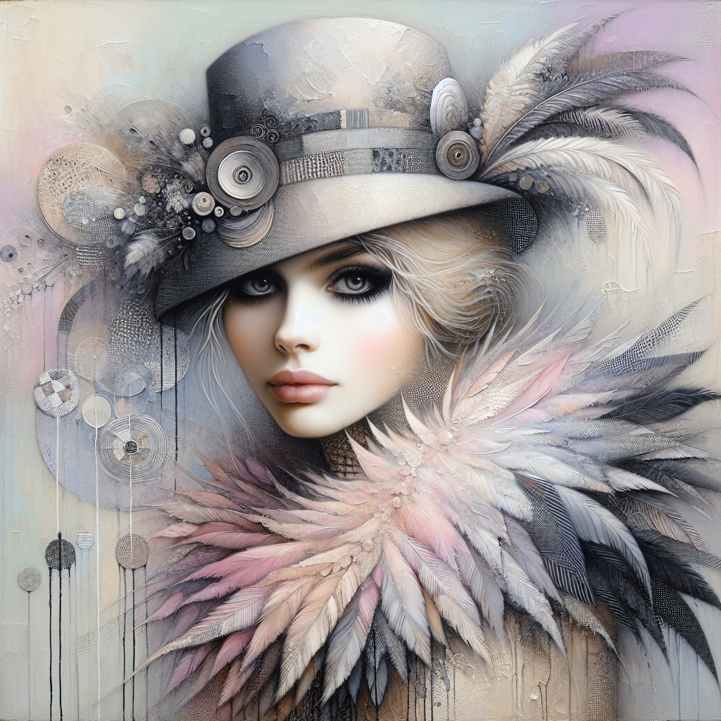 Captivating Woman in Feathered Hat and Elegant Background