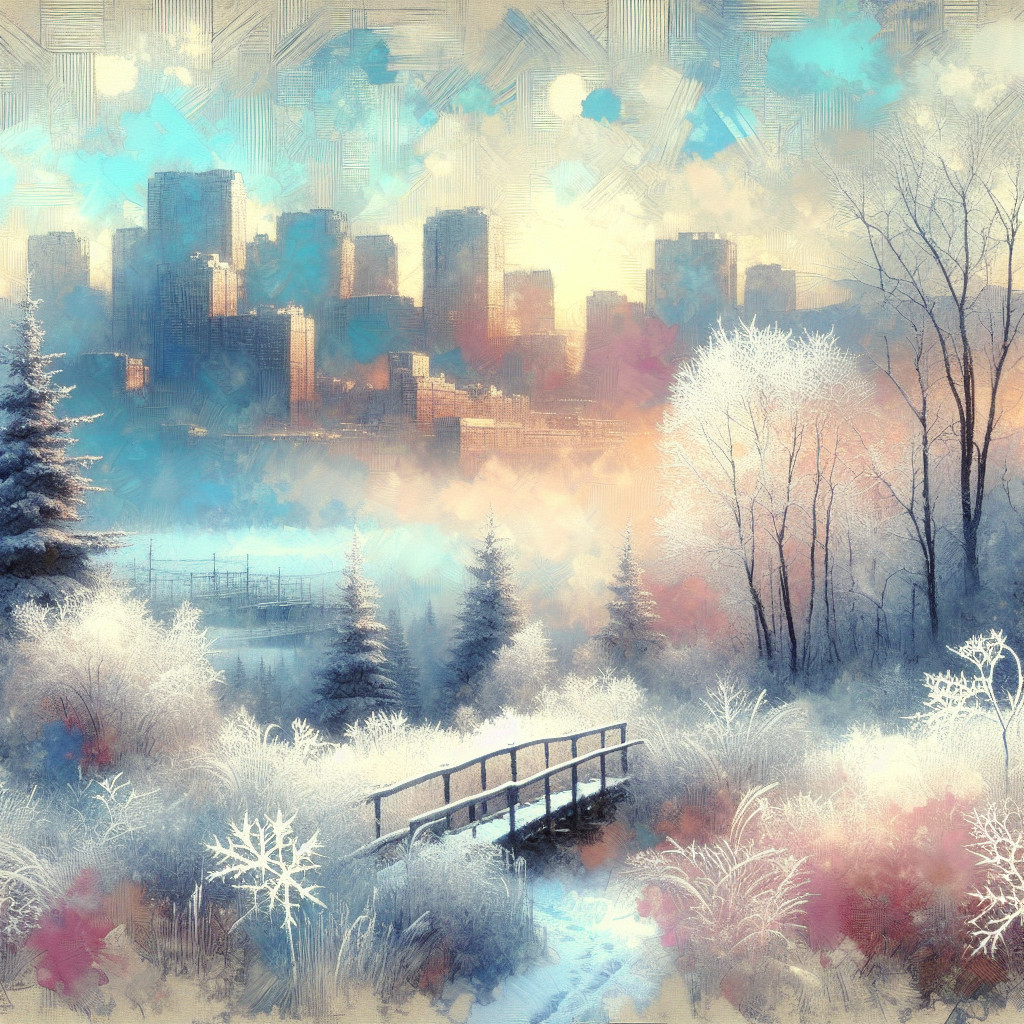Serene Winter Landscape with Snow and City Skyline