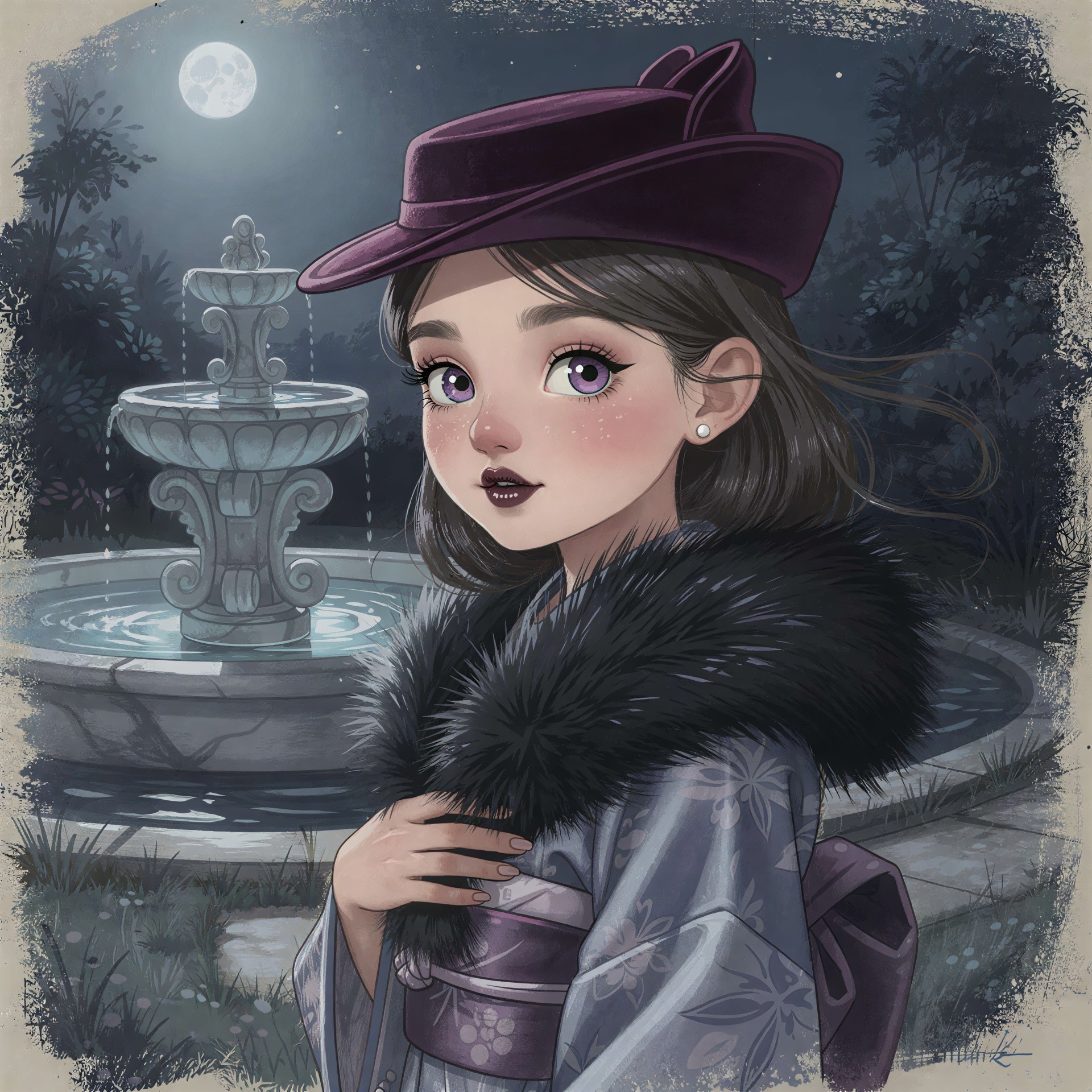 Whimsical Portrait of a Girl in Nighttime Setting