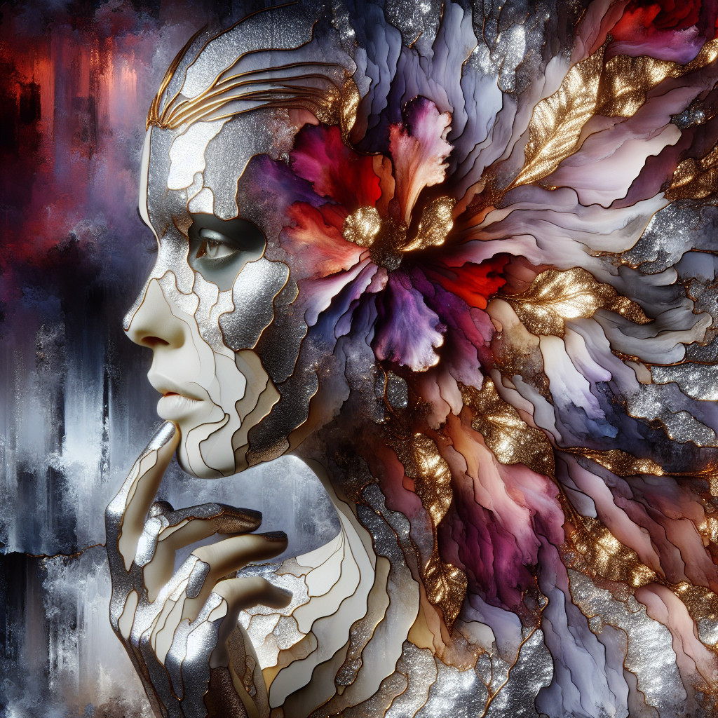 Intricate Profile with Metallic Patterns and Floral Elements