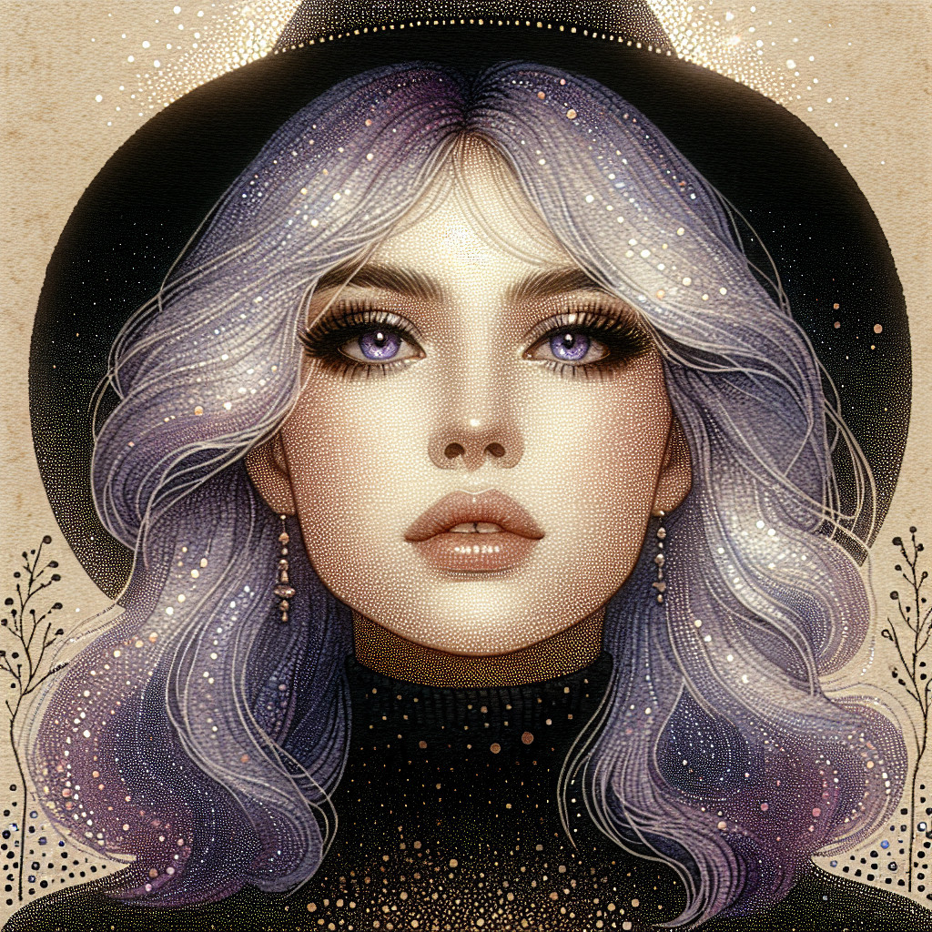 Portrait of a Young Woman with Silver Hair and Violet Eyes
