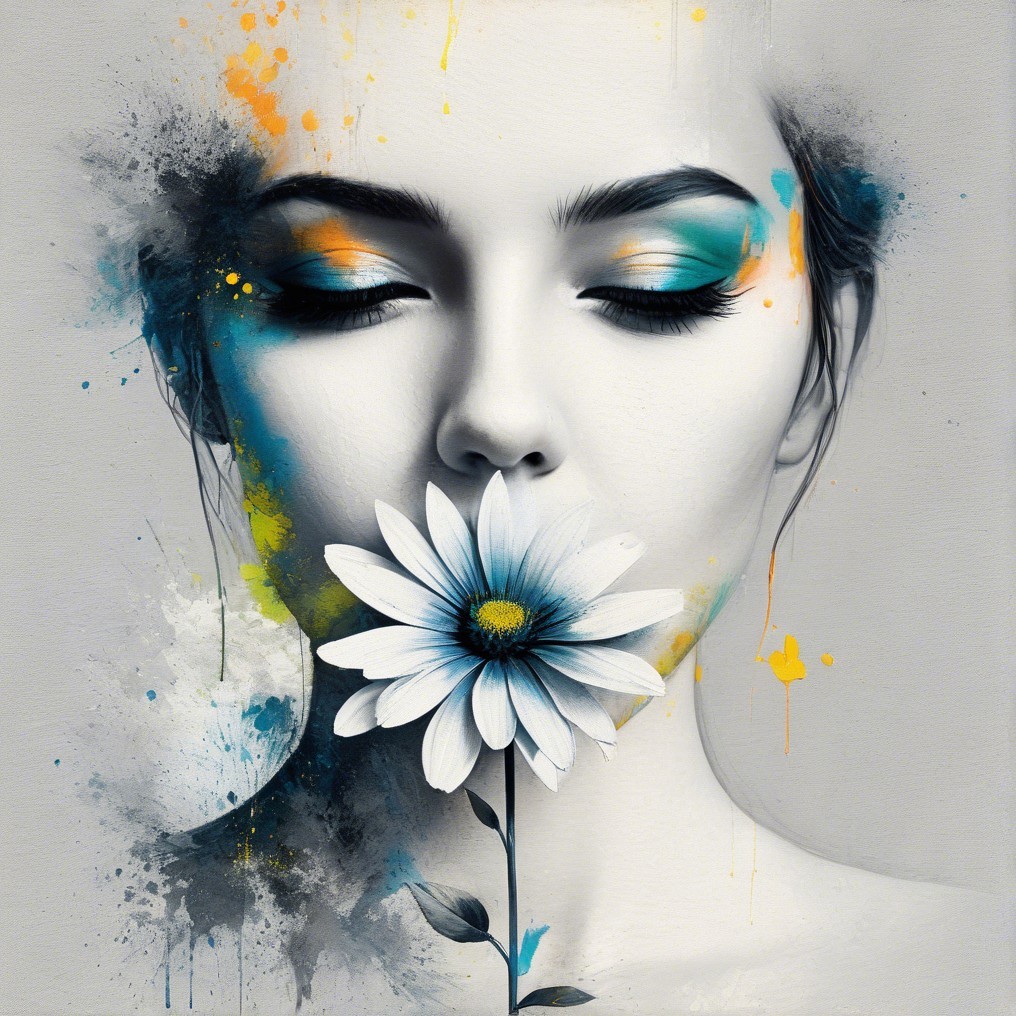 Close-Up Portrait of a Woman with a Daisy