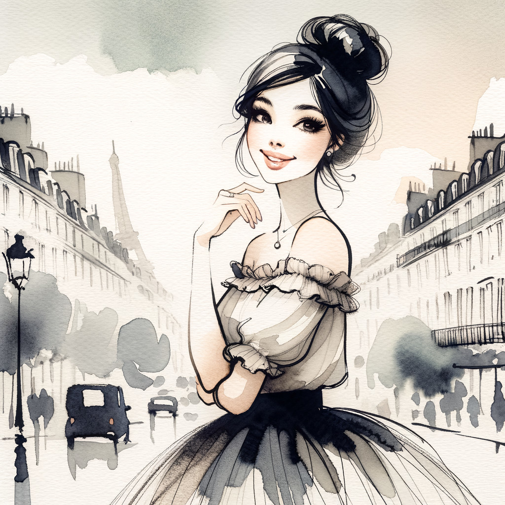 Stylish Woman in Off-Shoulder Dress in Paris Street