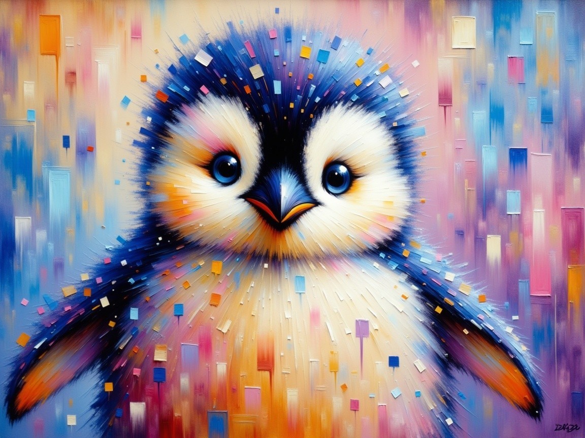 Whimsical Penguin Illustration with Colorful Background