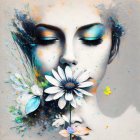 Close-Up Portrait of a Woman with a Daisy