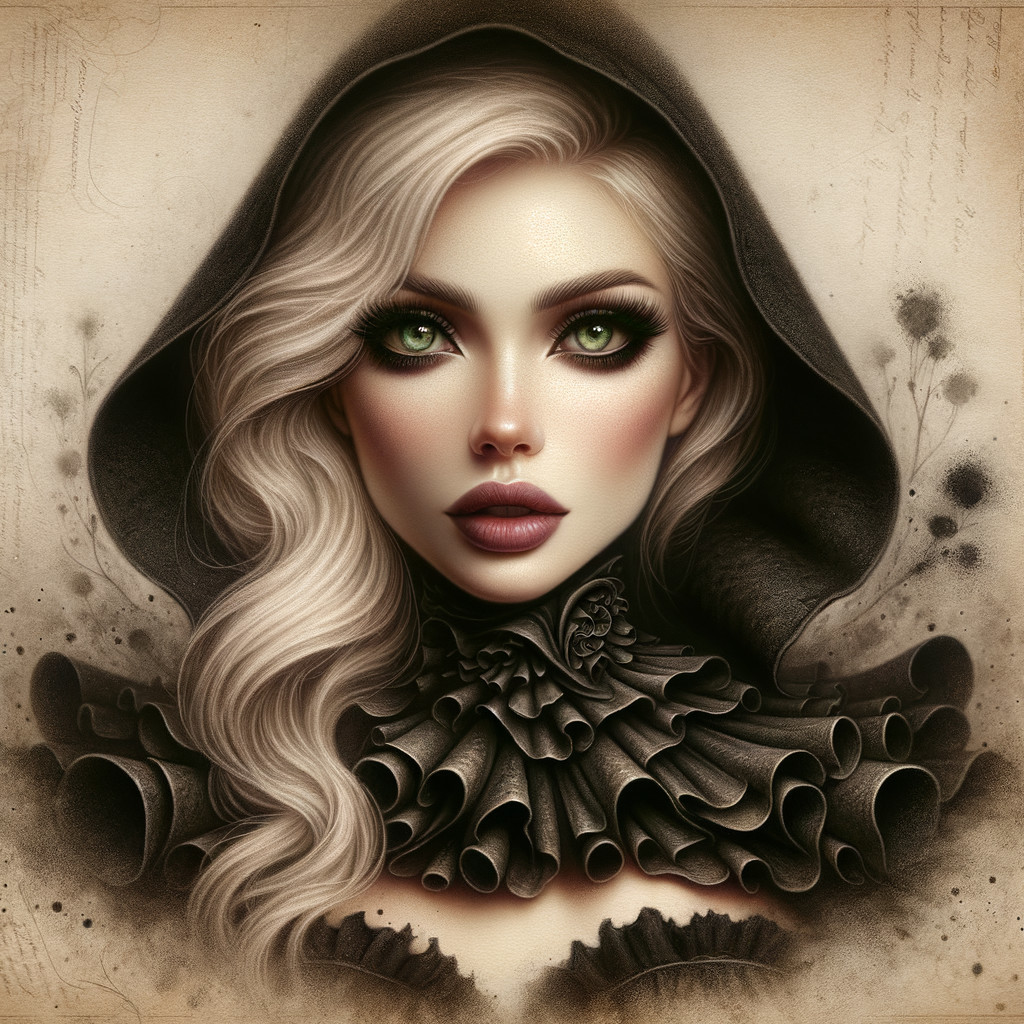 Portrait of a Woman in Dark Cloak with Floral Background