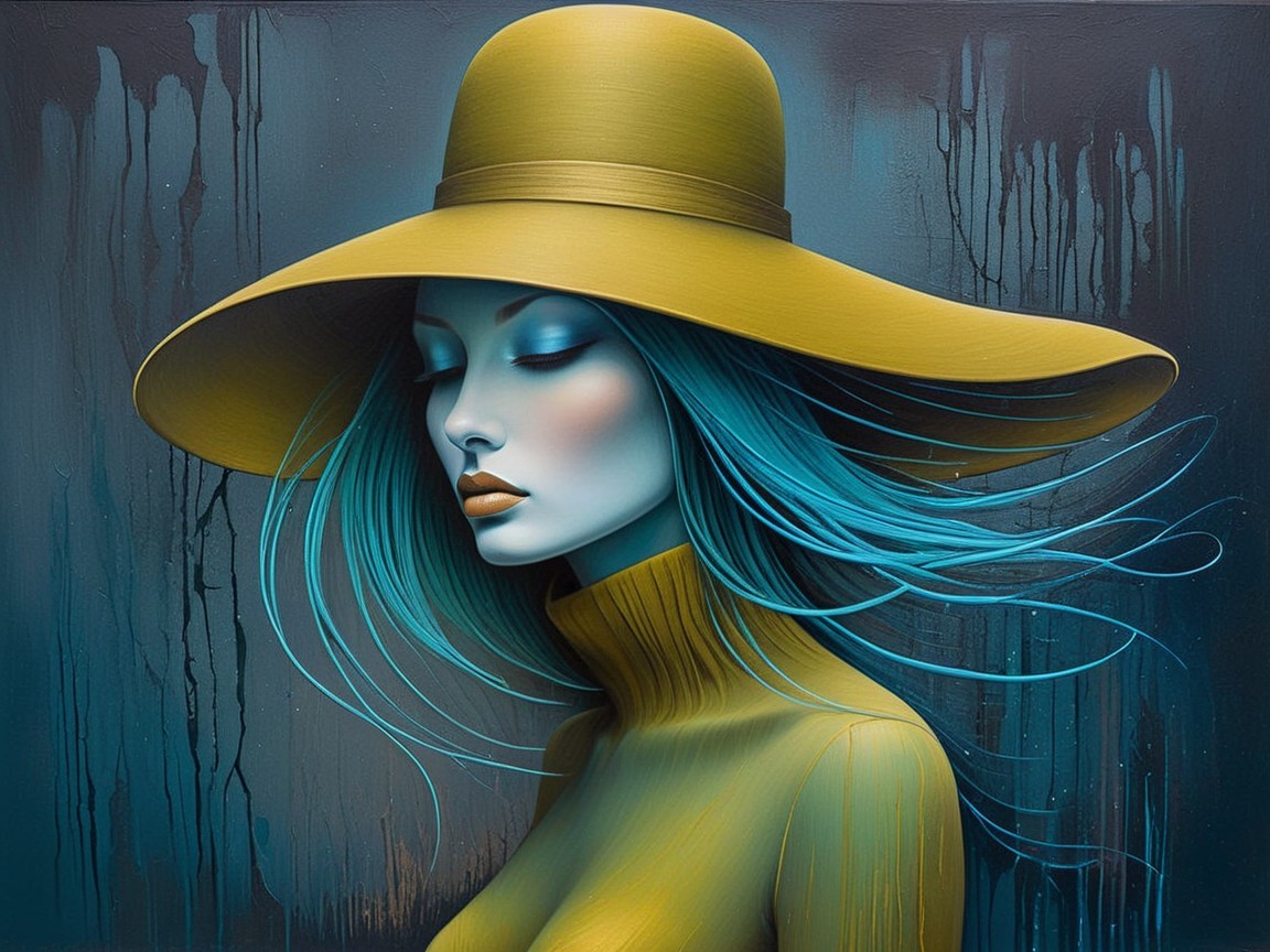 Stylized portrait of a woman with turquoise hair