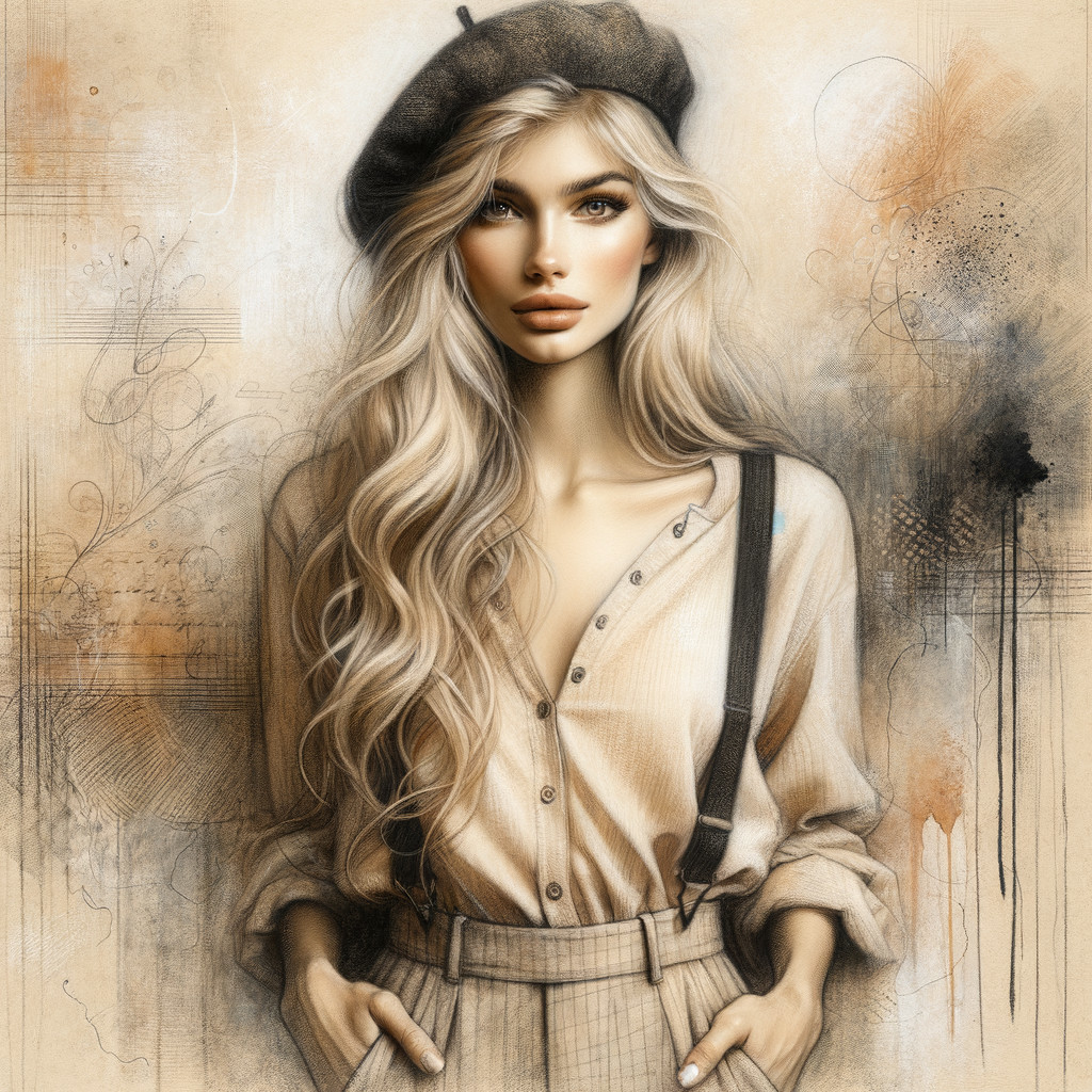 Portrait of a Woman in Beret with Abstract Background