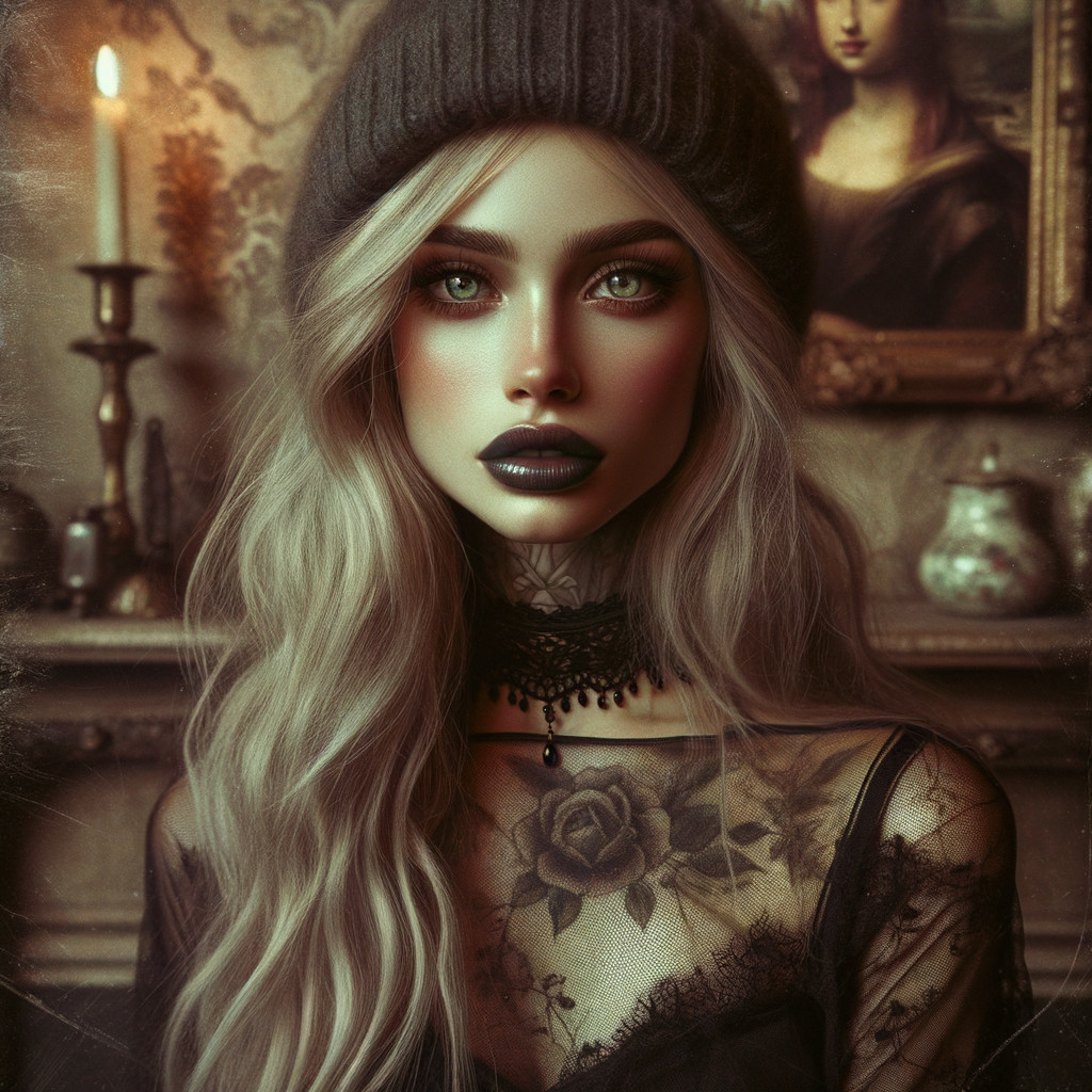 Portrait of a woman with blonde hair and green eyes