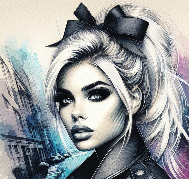 Portrait of a Young Woman with Platinum Hair and Bow