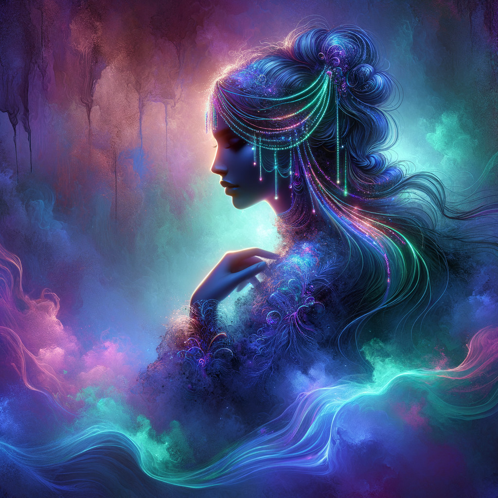 Silhouette of a Woman in Vibrant Ethereal Background