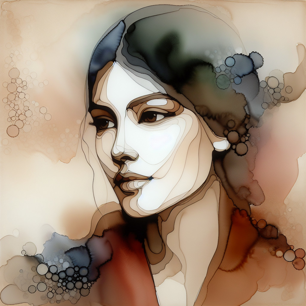 Stylized portrait of a serene woman in soft colors