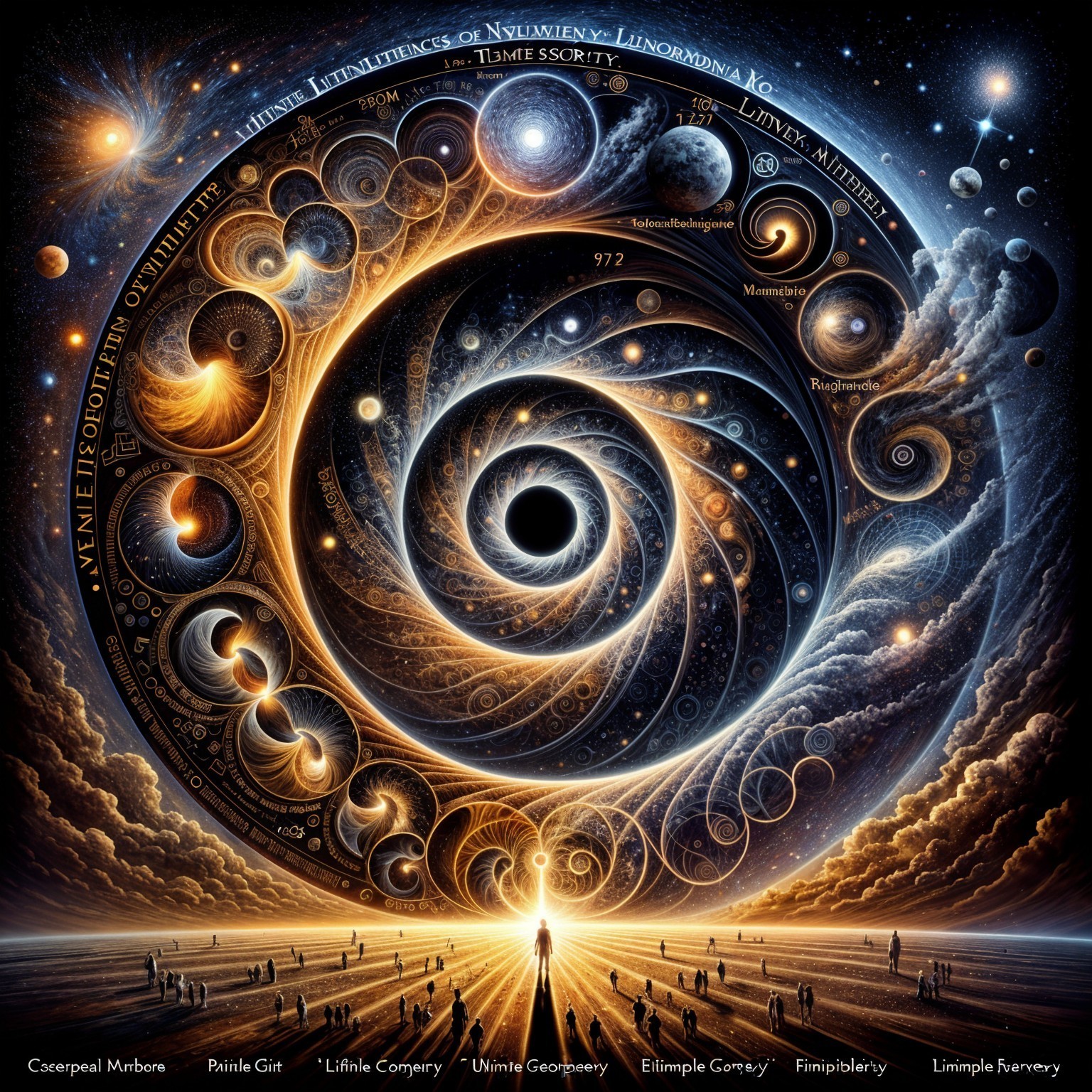 Cosmic Spiral with Vibrant Colors and Celestial Elements