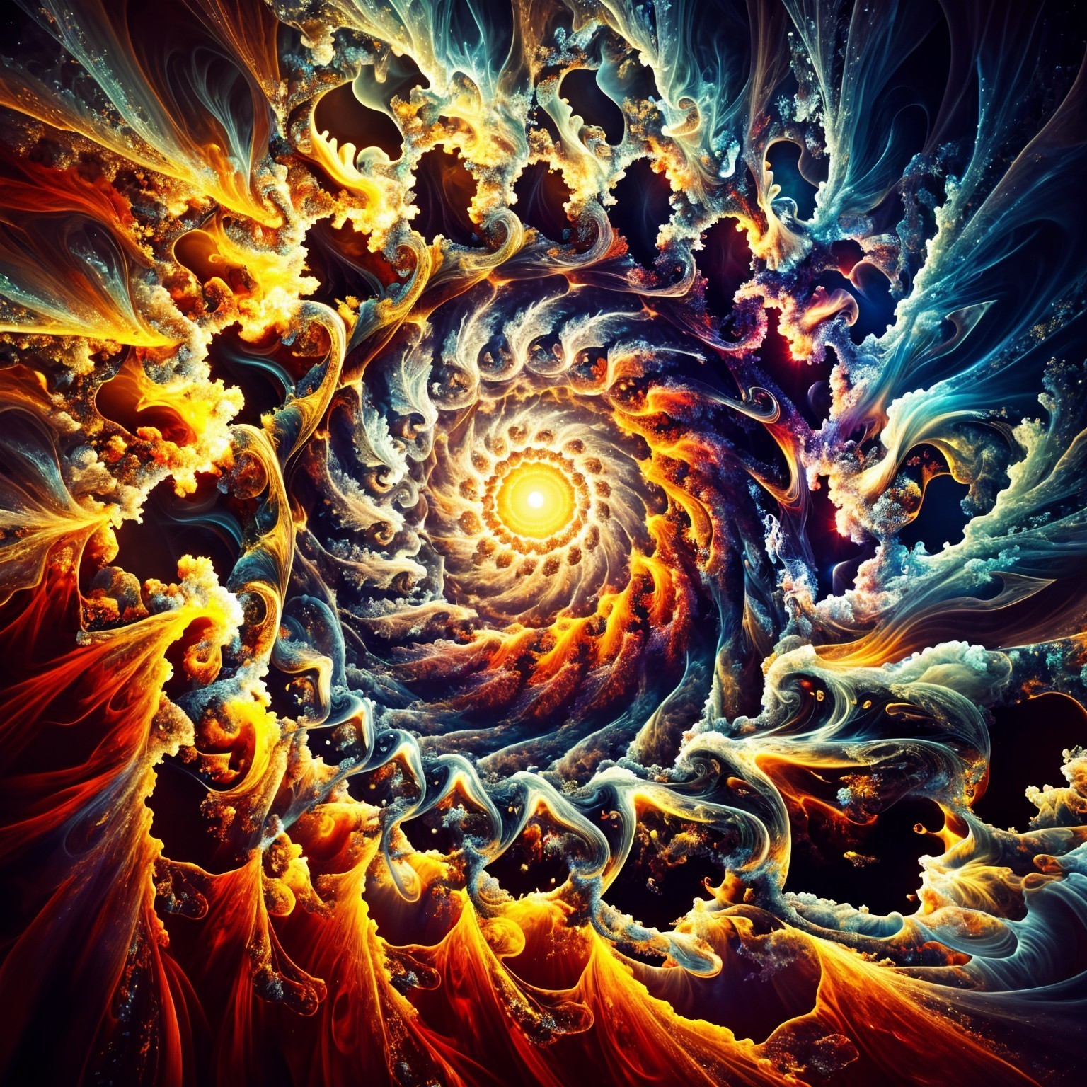 Vibrant Swirling Fractal Pattern in Cosmic Colors