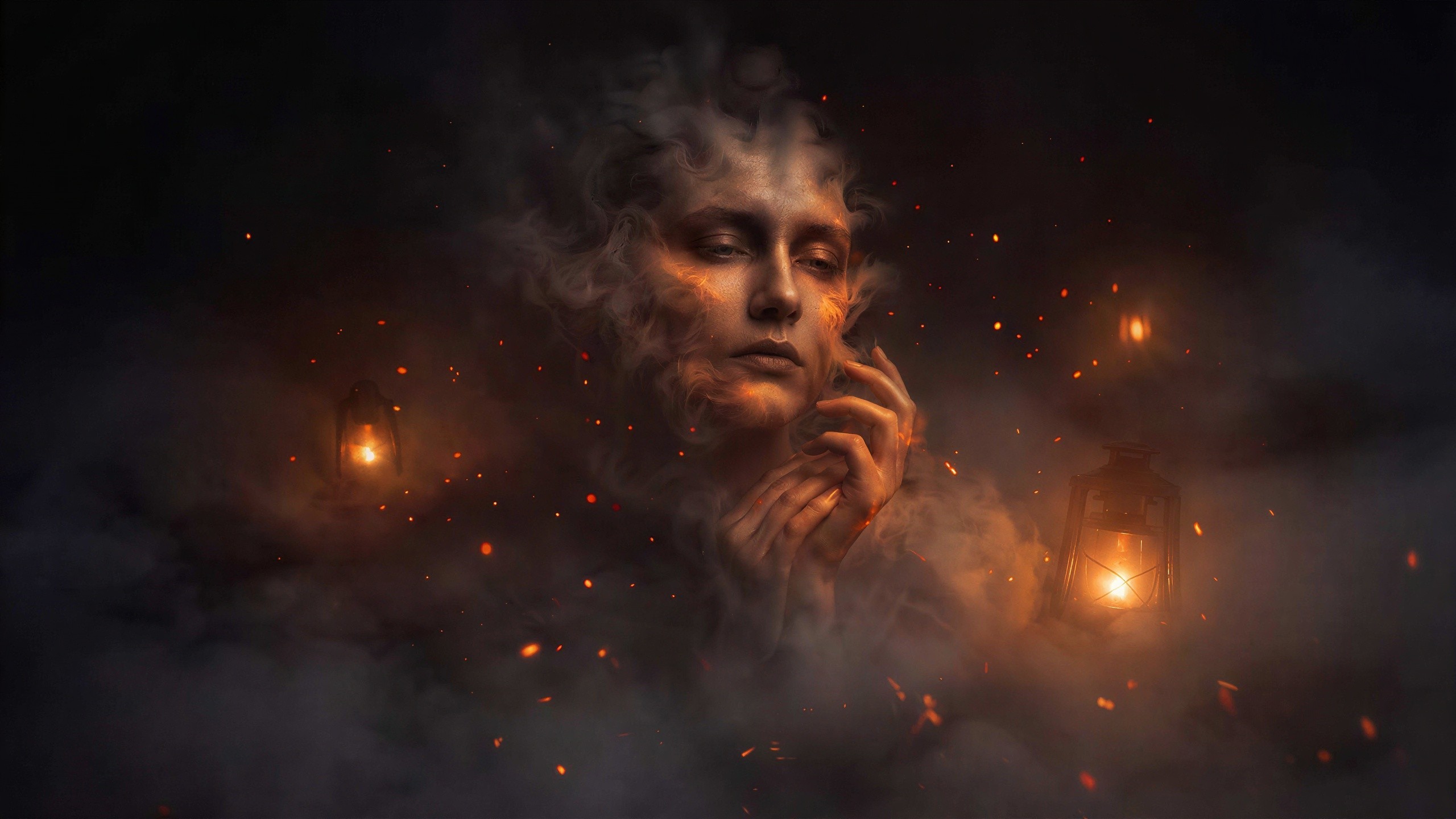 Dark Fantasy Portrait of Woman in Smoky Atmosphere