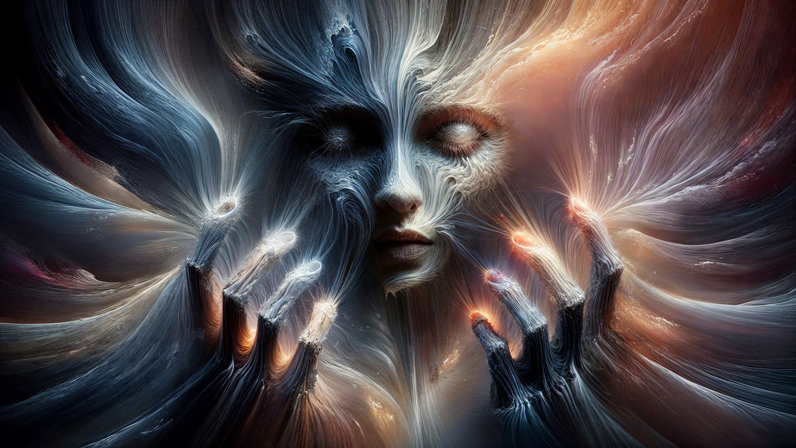 Surreal Cosmic Face with Colorful Patterns and Light