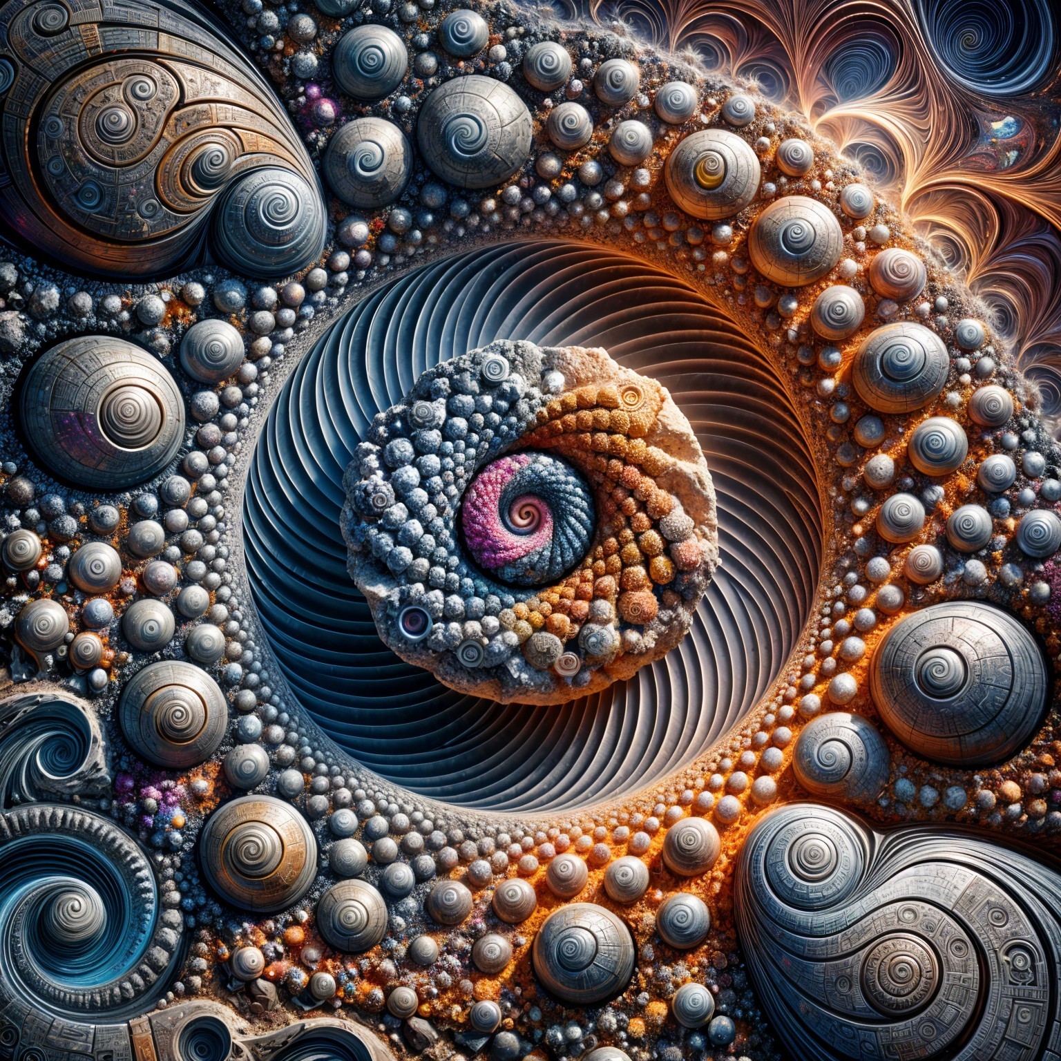 Fractal Design with Spirals and Metallic Hues