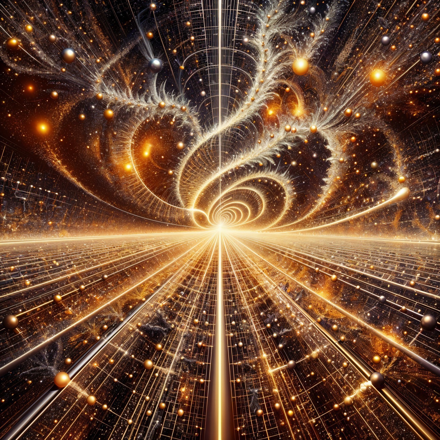 Vibrant Cosmic Scene with Spirals and Fractal Patterns
