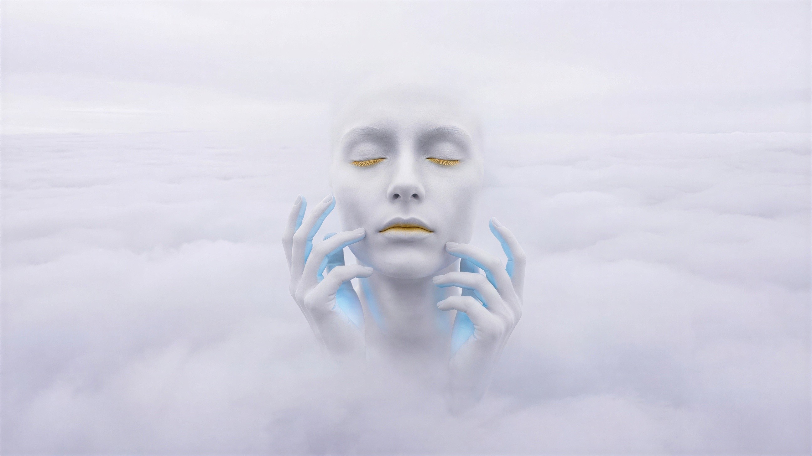 Androgynous Figure Emerges from Ethereal Clouds