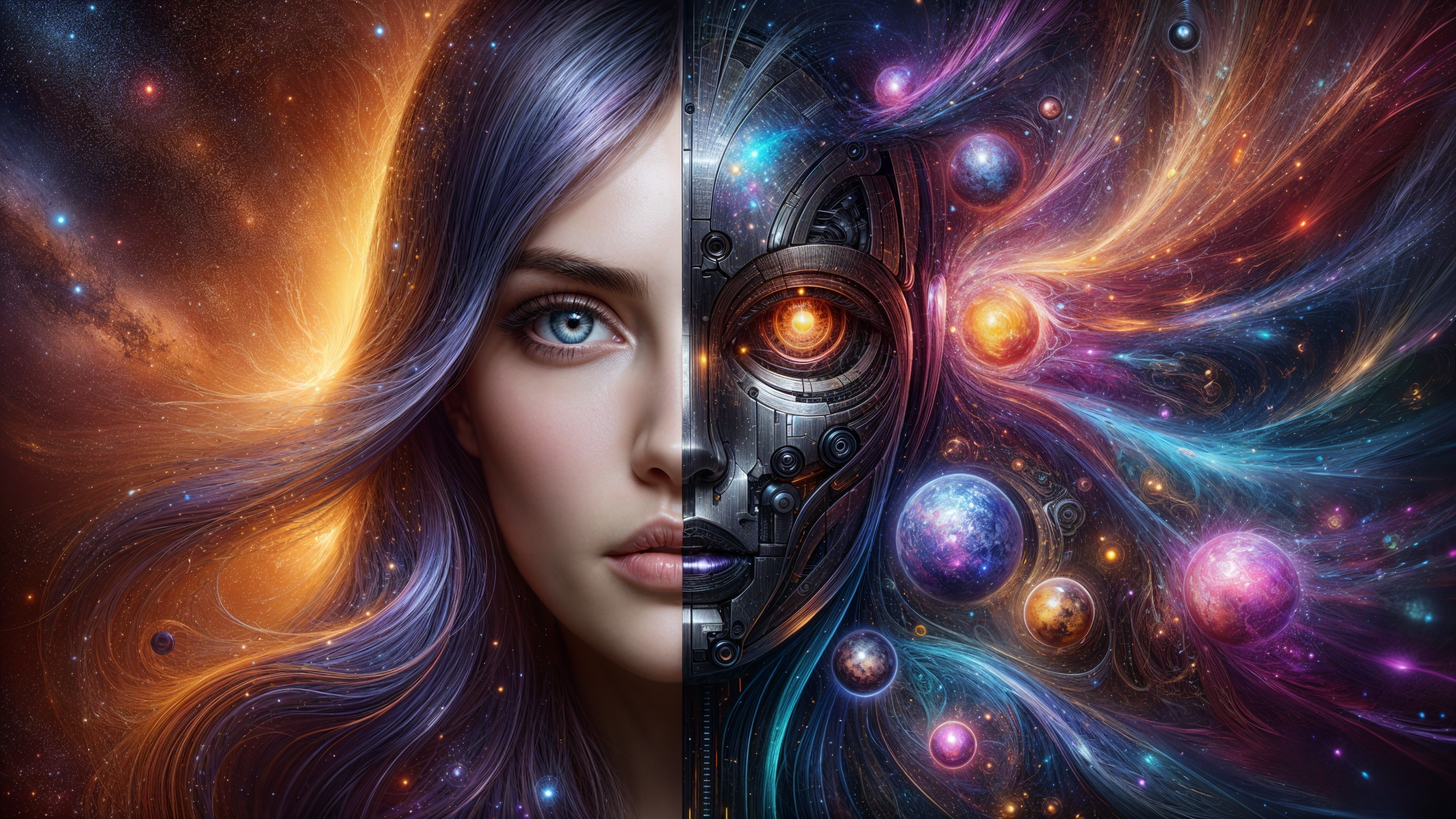 Juxtaposition of Human and Robotic Faces in Cosmic Scene