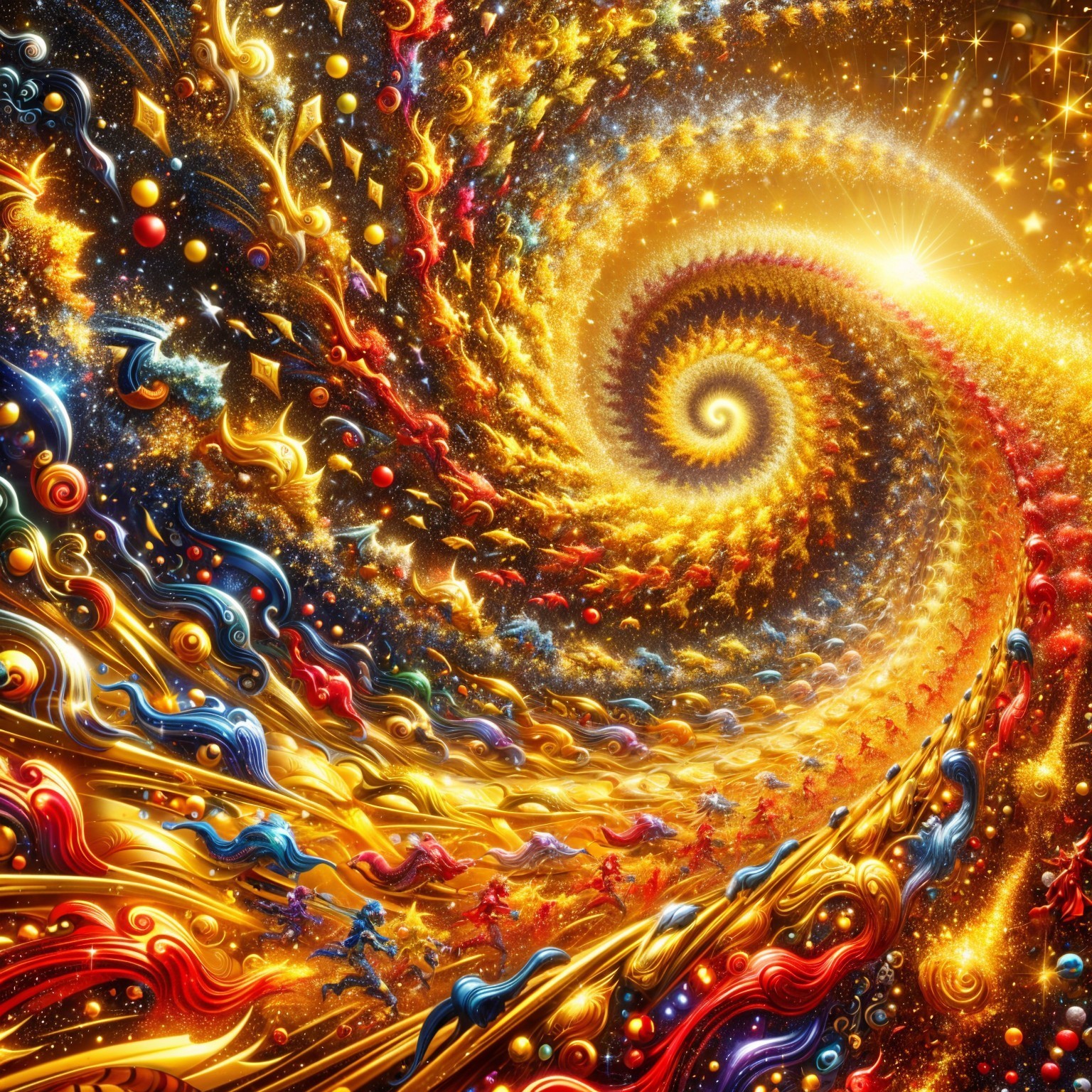 Vibrant Spiral Pattern with Golden and Blue Hues