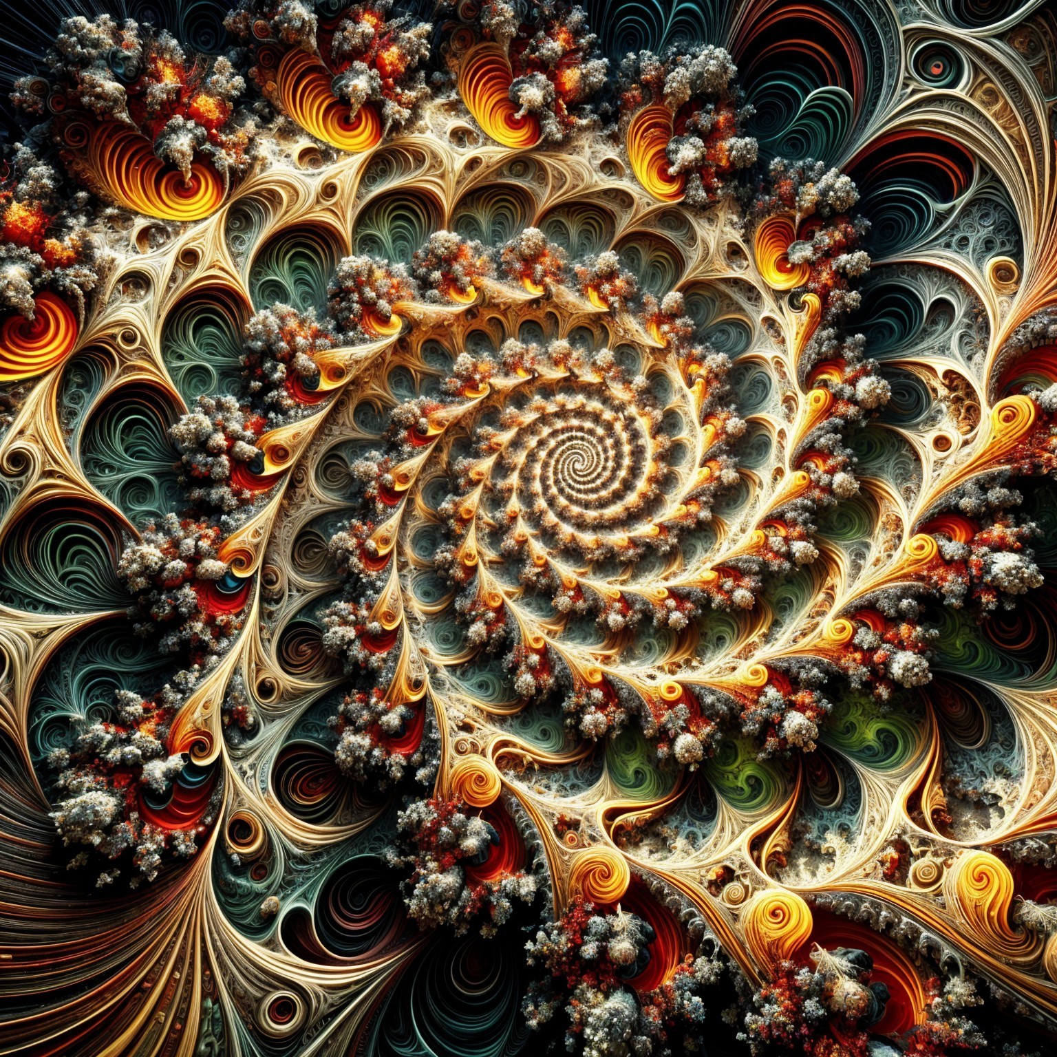 Vibrant Swirling Spiral Fractal Pattern with Colors