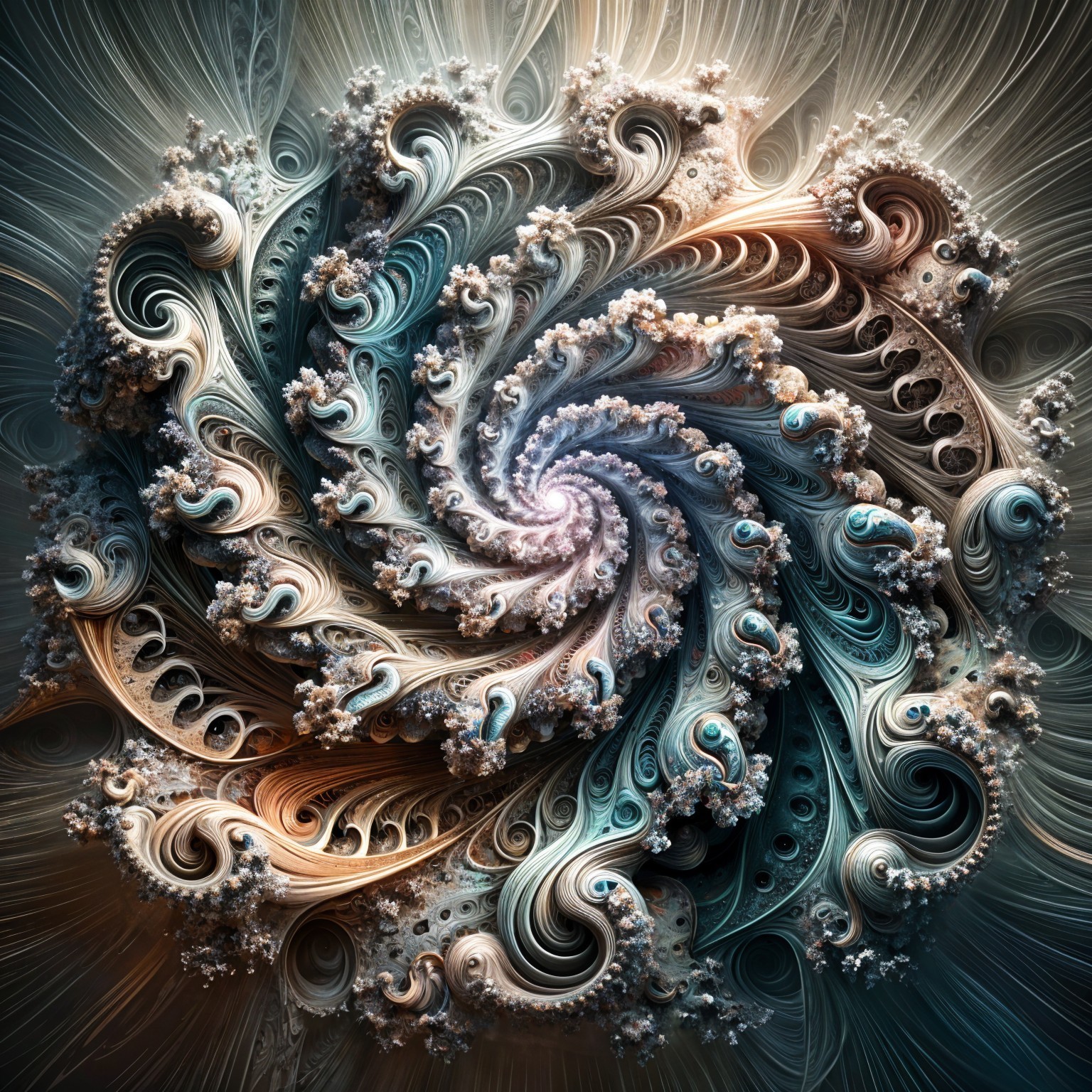 Intricate Fractal Patterns in Soft Blues and Beiges