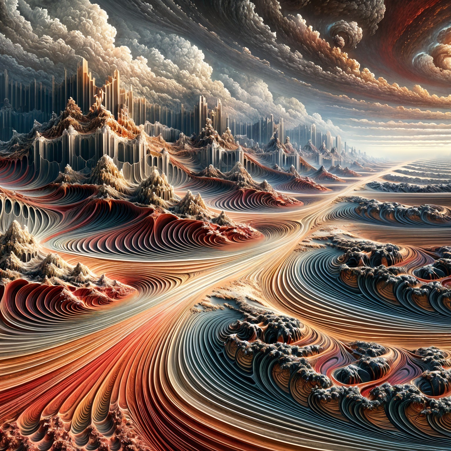 Surreal Landscape with Colorful Waves and Peaks