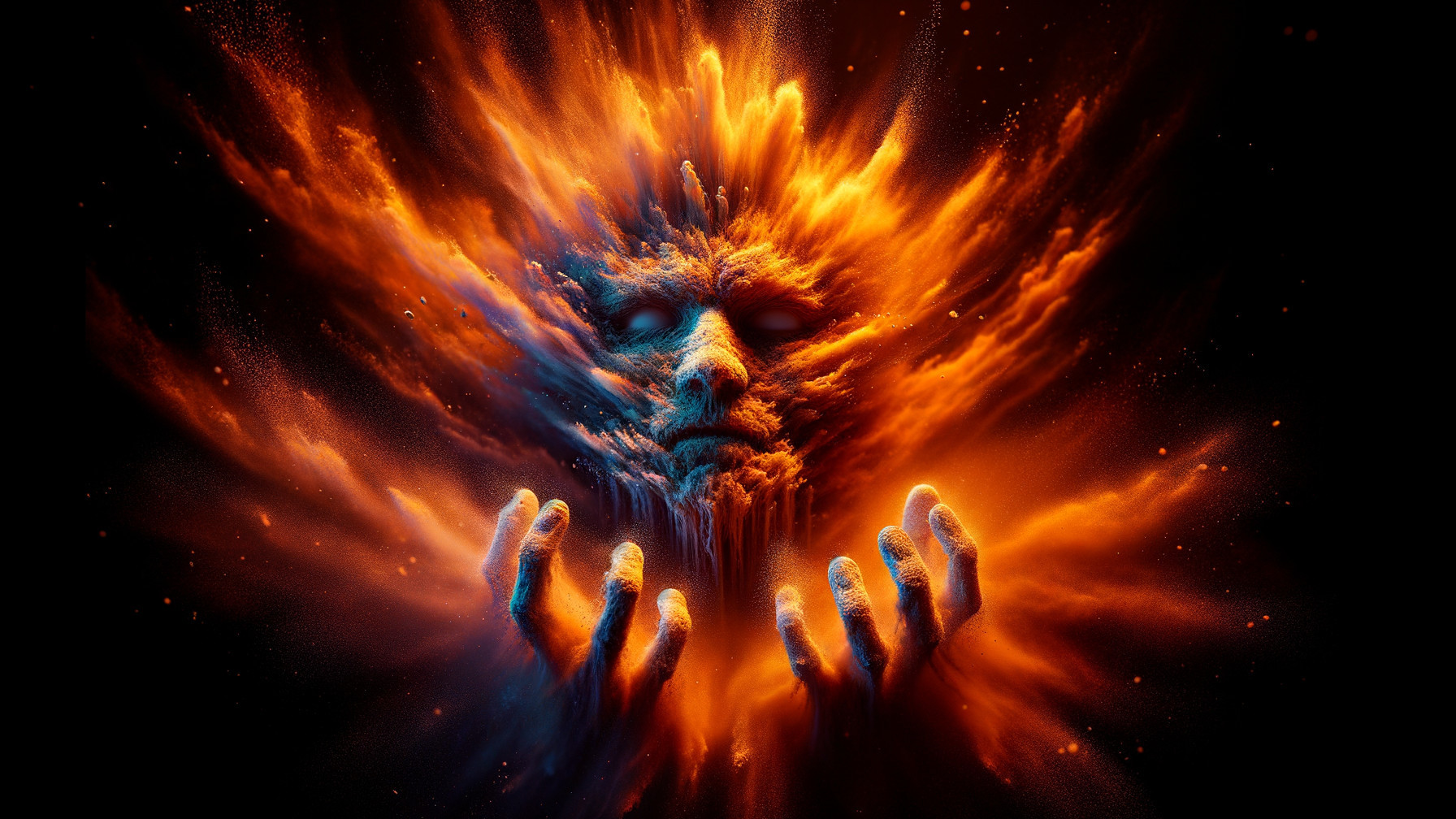 Surreal Colorful Explosion with Ethereal Face and Hands