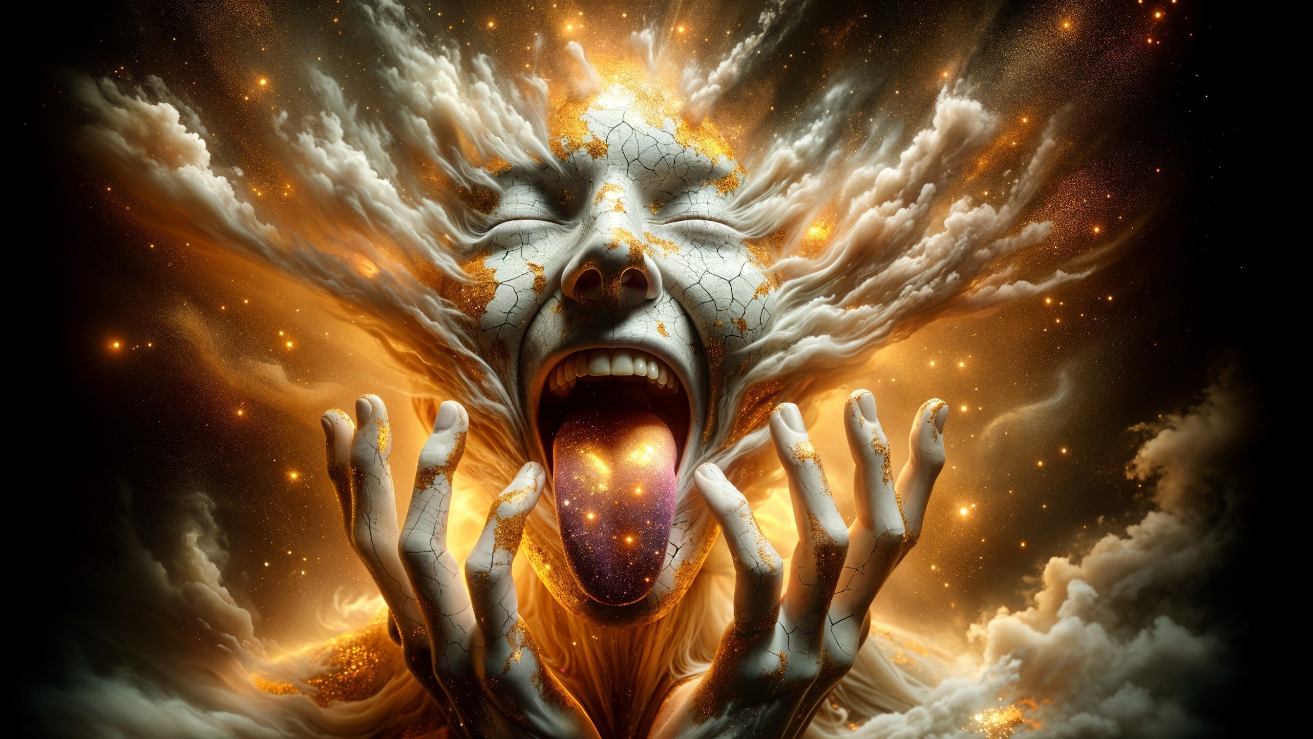 Surreal Scene of Cosmic Face in Emotional Turmoil