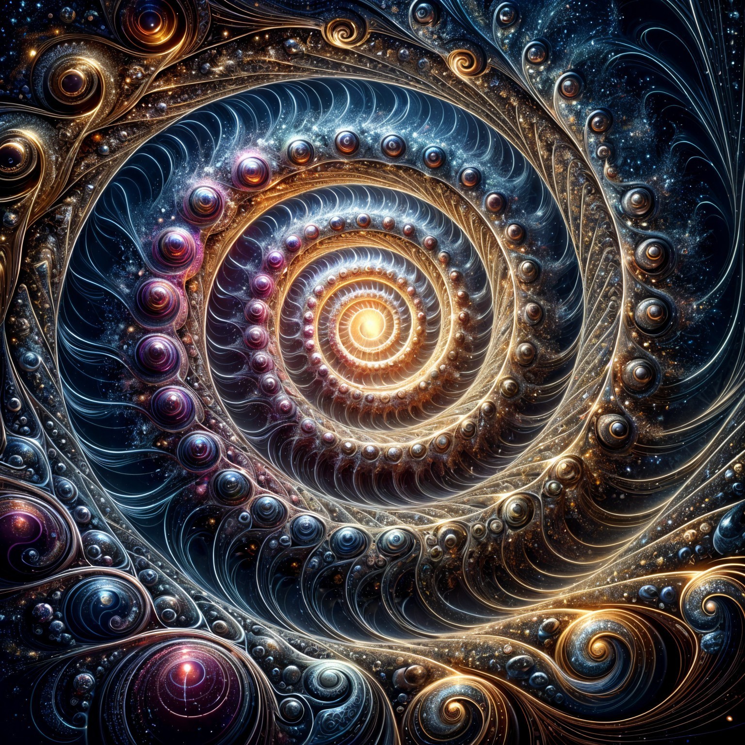 Fractal Spiral Pattern with Golden and Cosmic Blue