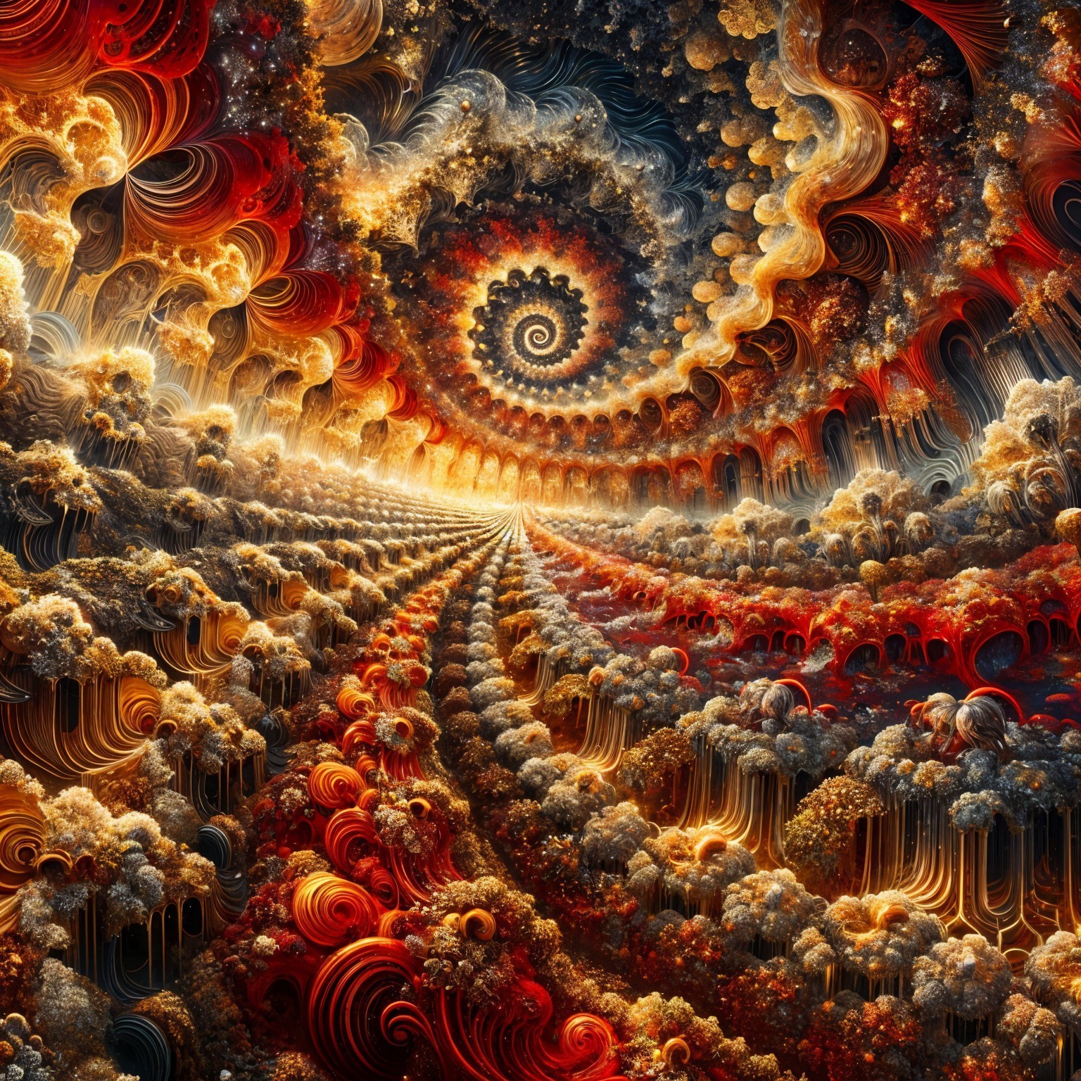 Abstract Fractal Landscape with Vivid Spiral Patterns