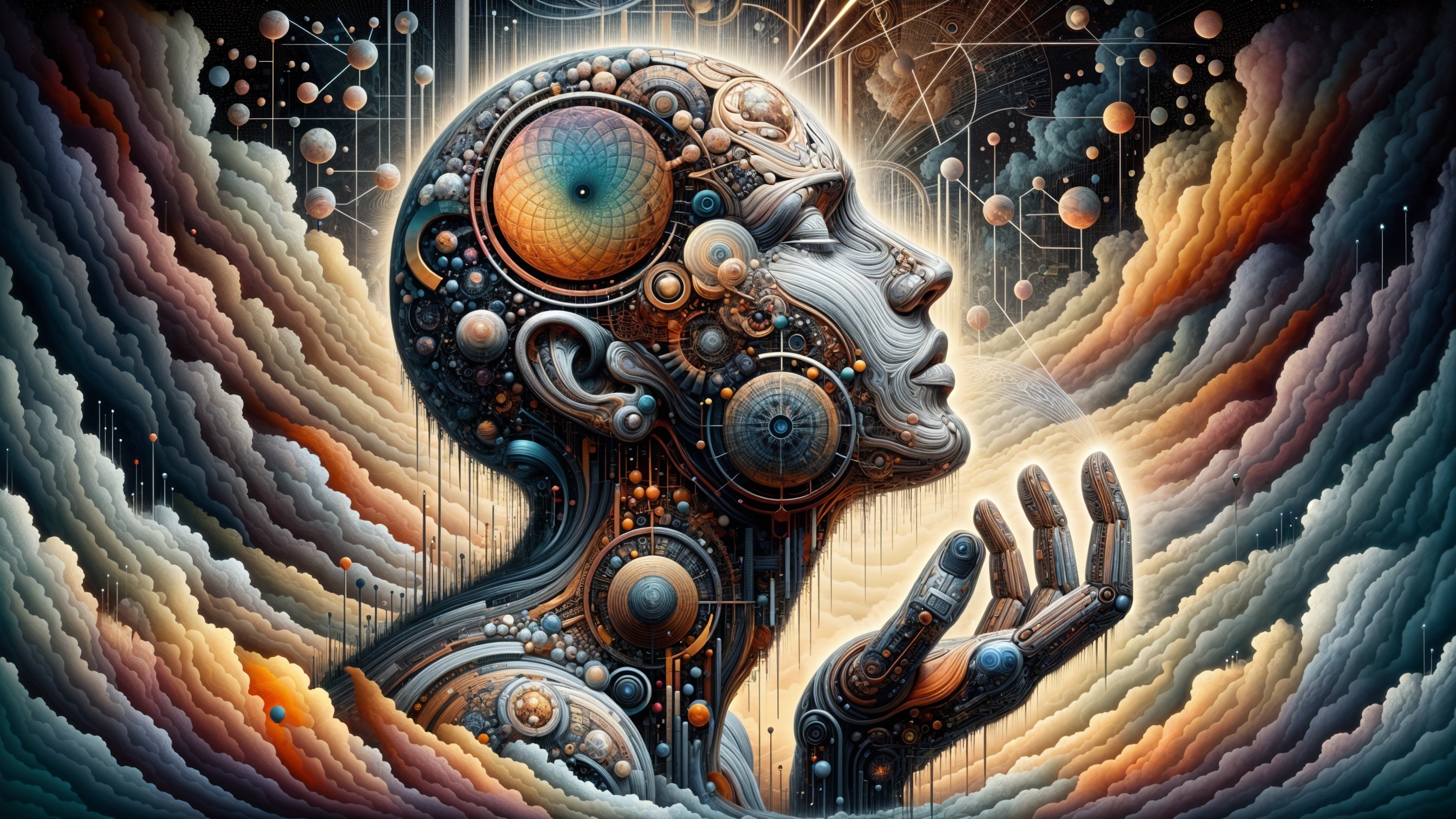 Futuristic Abstract Figure with Metallic Patterns and Colors