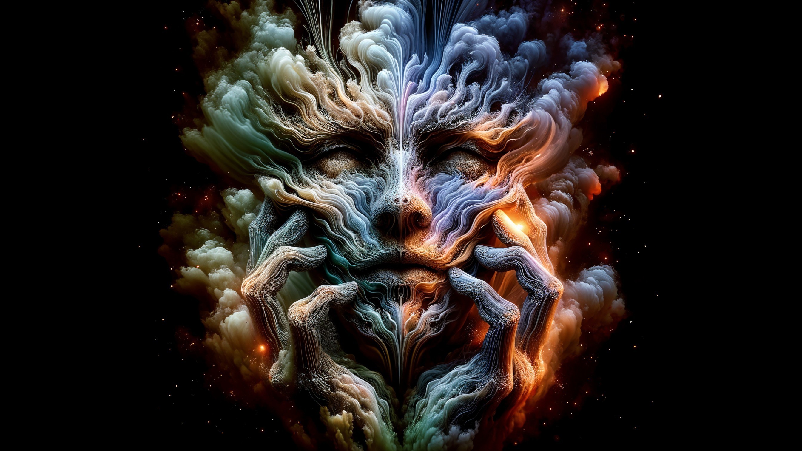 Abstract Face in Swirling Clouds and Vibrant Colors