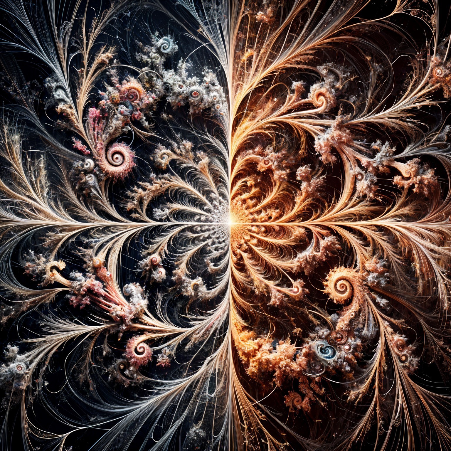 Intricate Fractal Pattern with Warm Hues and Natural Motifs