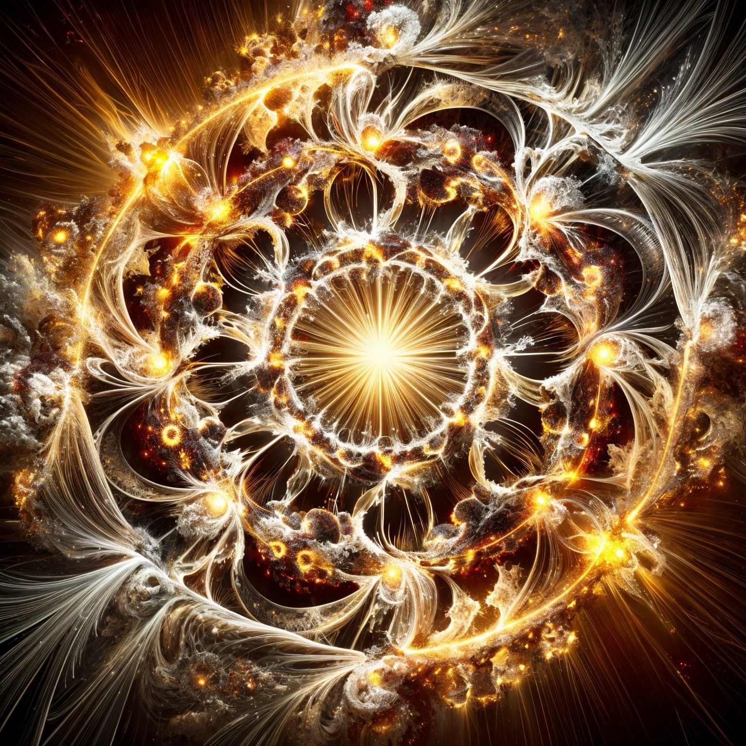 Vibrant Cosmic Spiral with Golden and Fiery Hues
