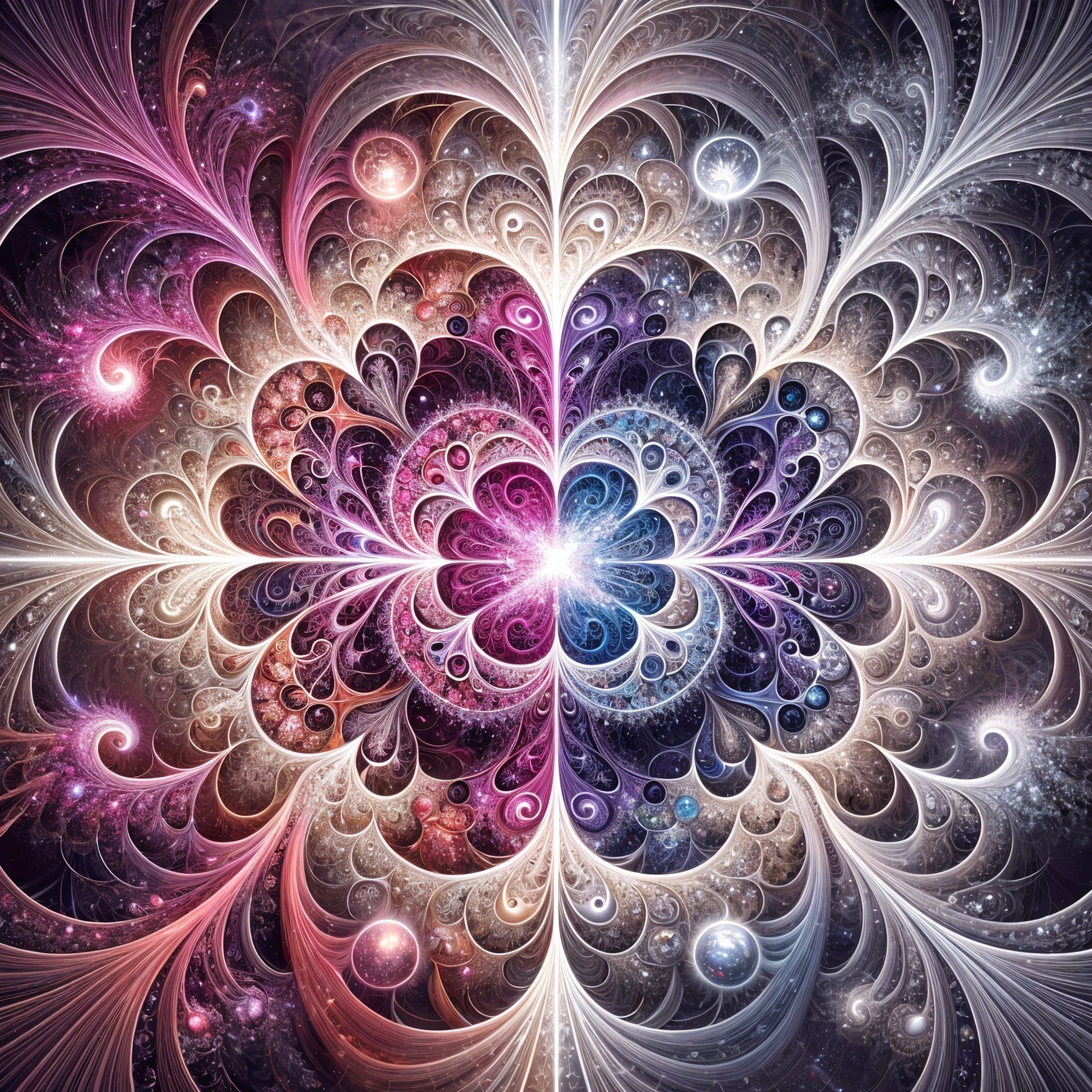 Vibrant Fractal Design with Cosmic Floral Motif