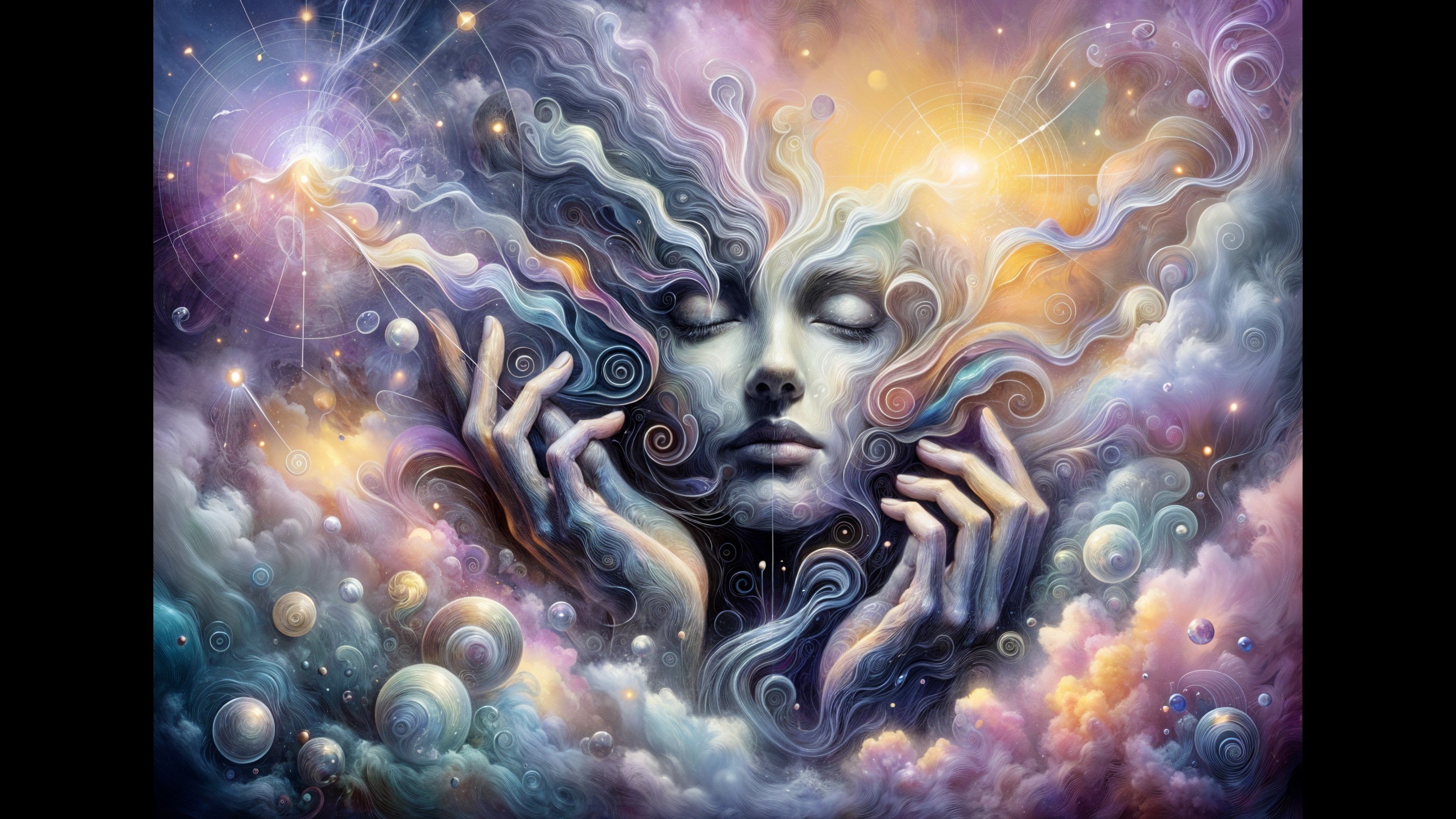 Surreal Scene of a Serene Face in Cosmic Elements