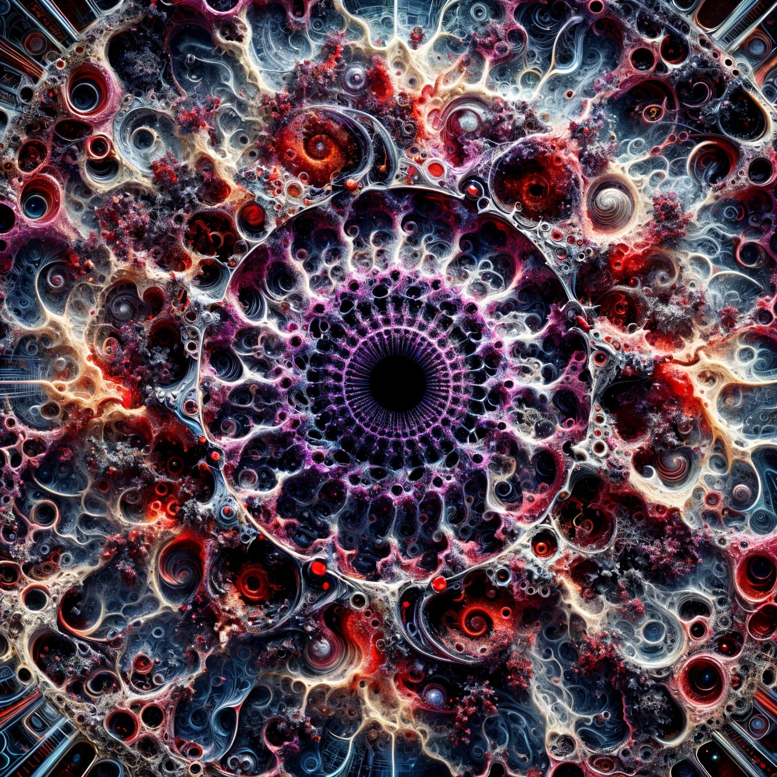 Abstract Pattern of Swirls in Deep Reds and Blues