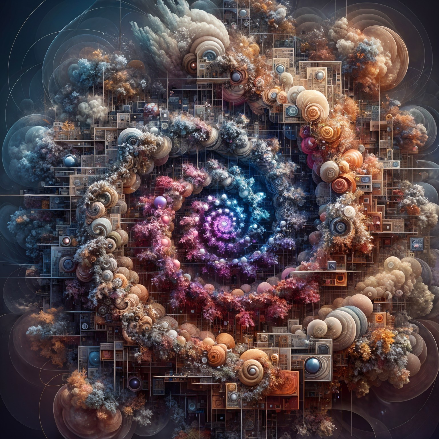 Intricate Spiral Design with Vibrant Cosmic Patterns