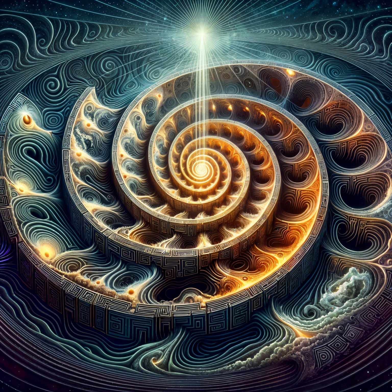 Spiral Design with Radiant Light in Cosmic Background