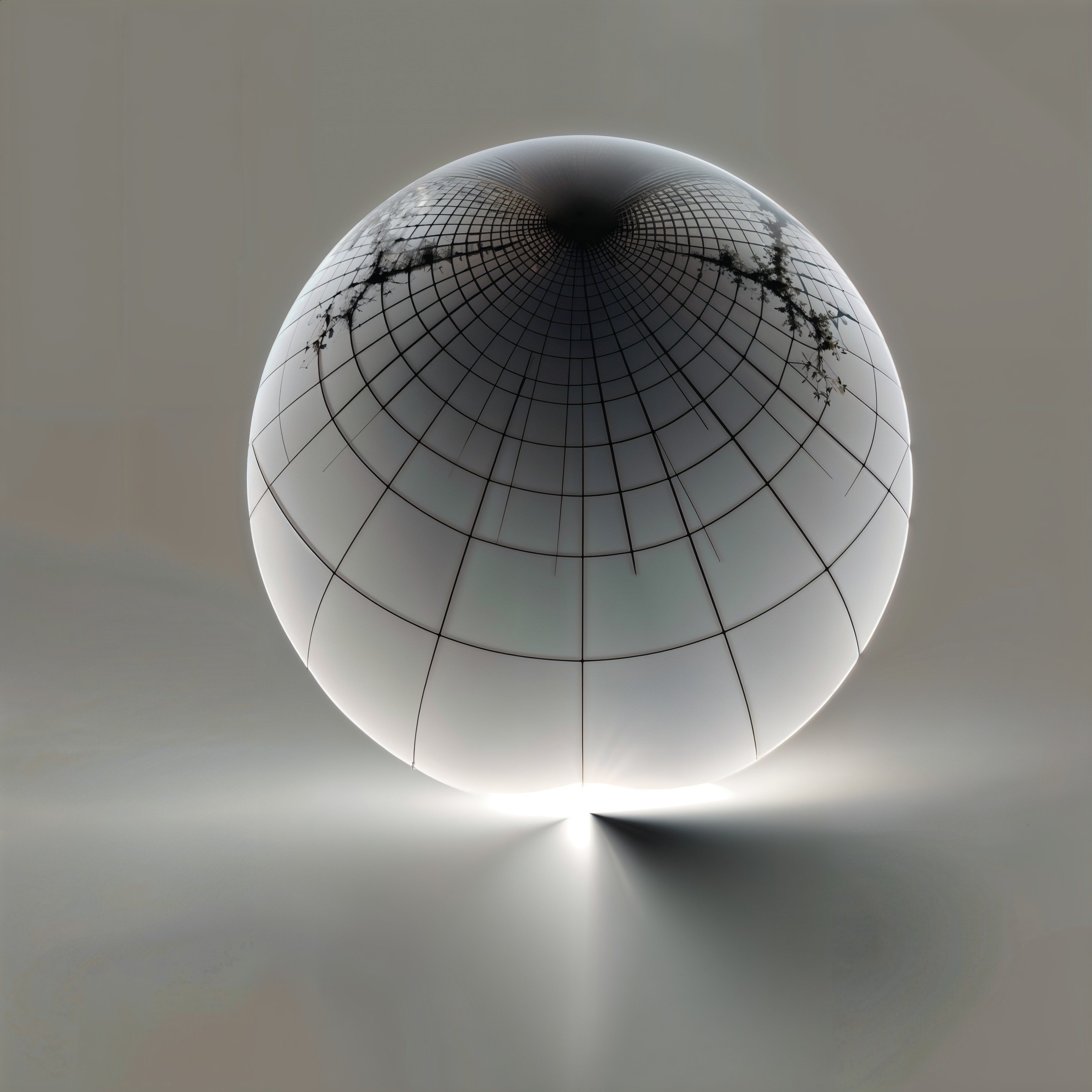 Reflective Spherical Globe with Grid Pattern and Halo