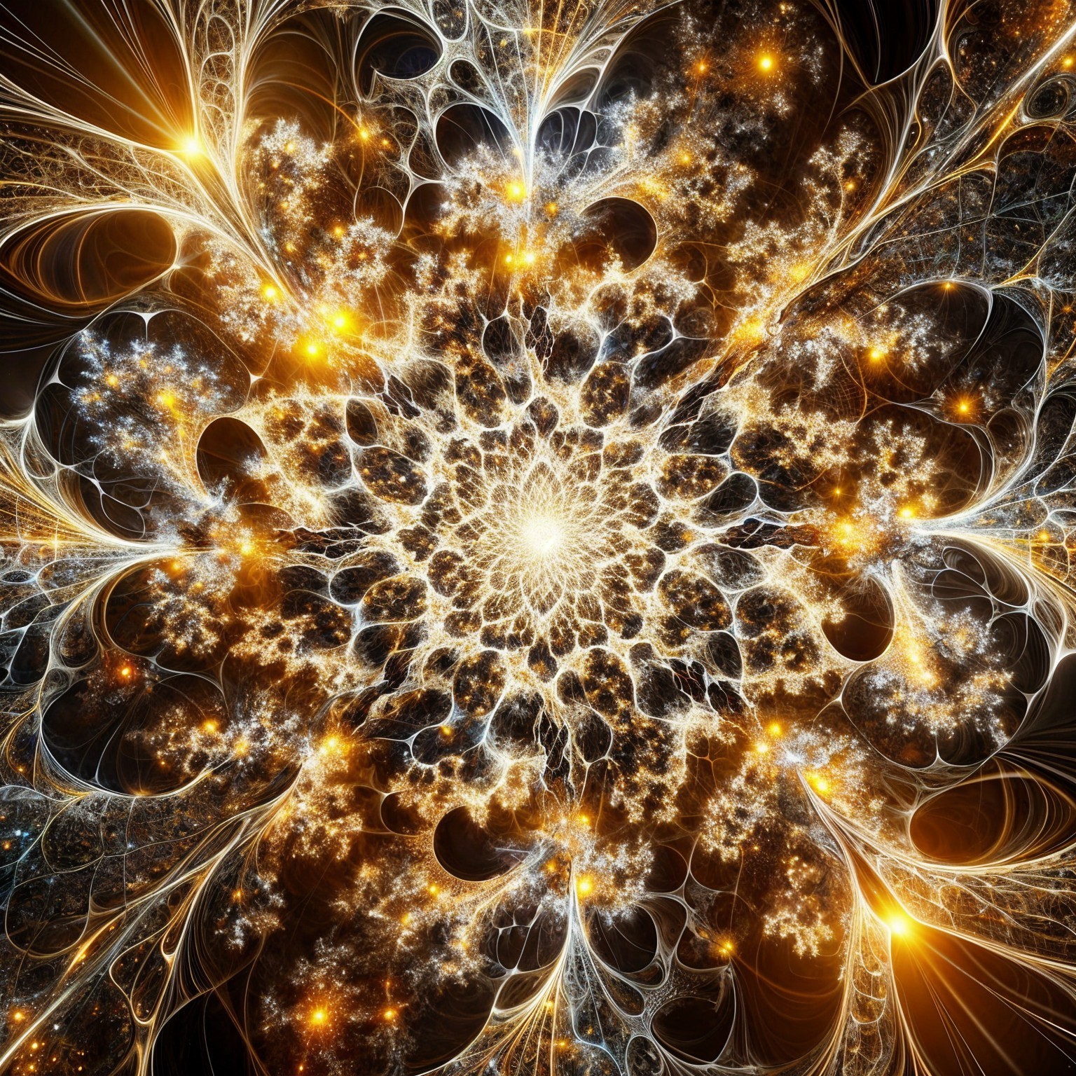 Intricate Fractal Design with Gold and White Patterns